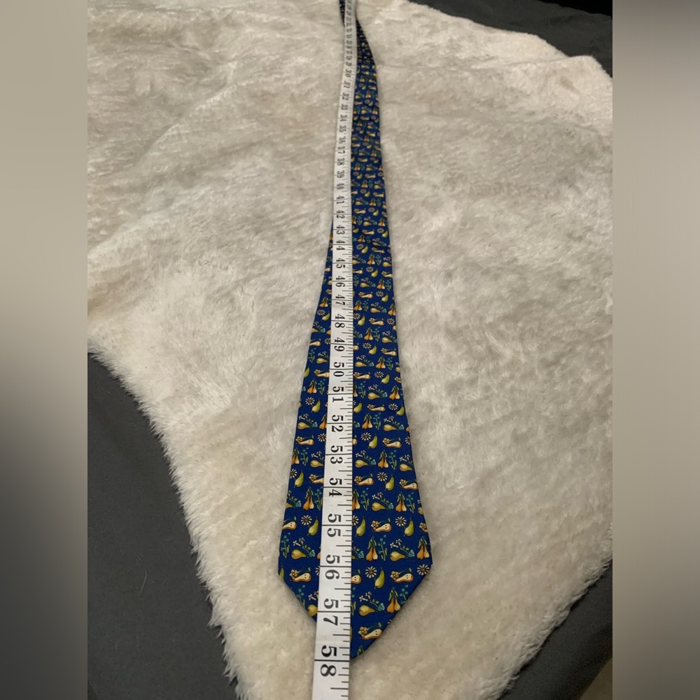 Salvatore Ferragamo Mens Silk Neck‎ Tie Pear Fruit Print Blue - Picture 3 of 5